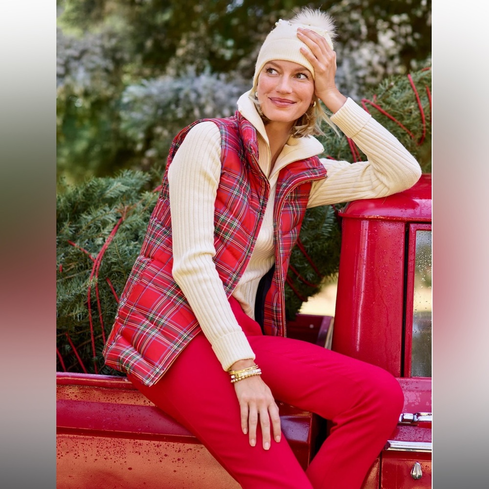 Talbots Buffalo Plaid Puffer Vest with Fur Collar NWT